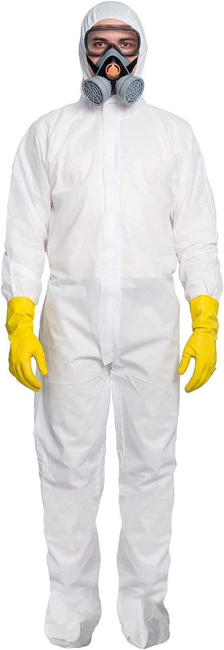 Disposable Coveralls for Men, Women, XX-Large, Pack of 5 White Hazmat Suits Disposable with Hood, E