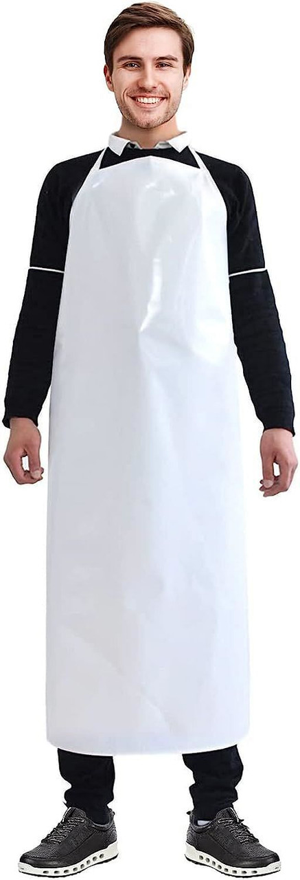 72 Pack White Hemmed Vinyl Aprons 35" x 45". Disposable Aprons for Meat Processing, Food handling. 