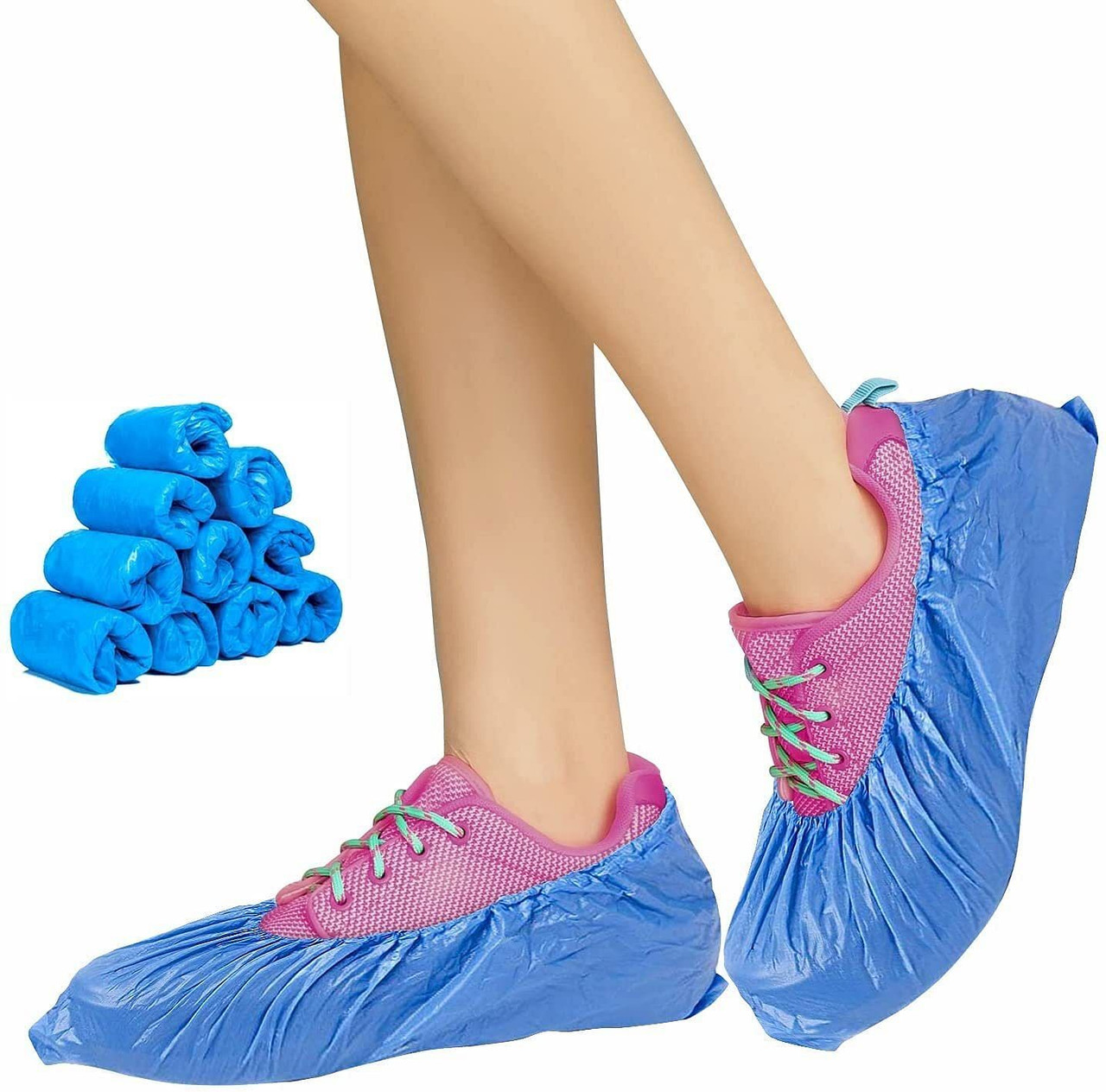 100 Pack of Disposable Shoe Covers. Blue Shoe Covers. Polyethylene Shoe Covering. One Size; Recycla