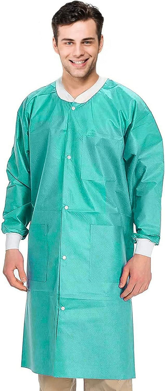 Disposable Lab Coat XX-Large, Pack of 10 Teal Blue Disposable Lab Coats for Adults, 45 gsm SMS Pain