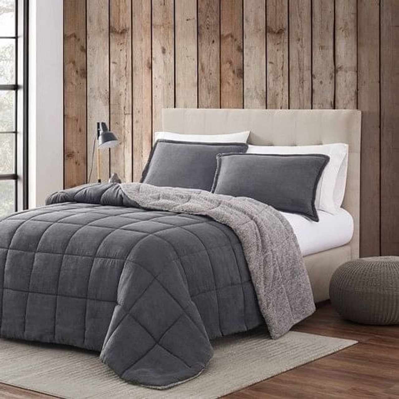 King Plush Sherpa Reversible Micro Suede Comforter Set in Gray