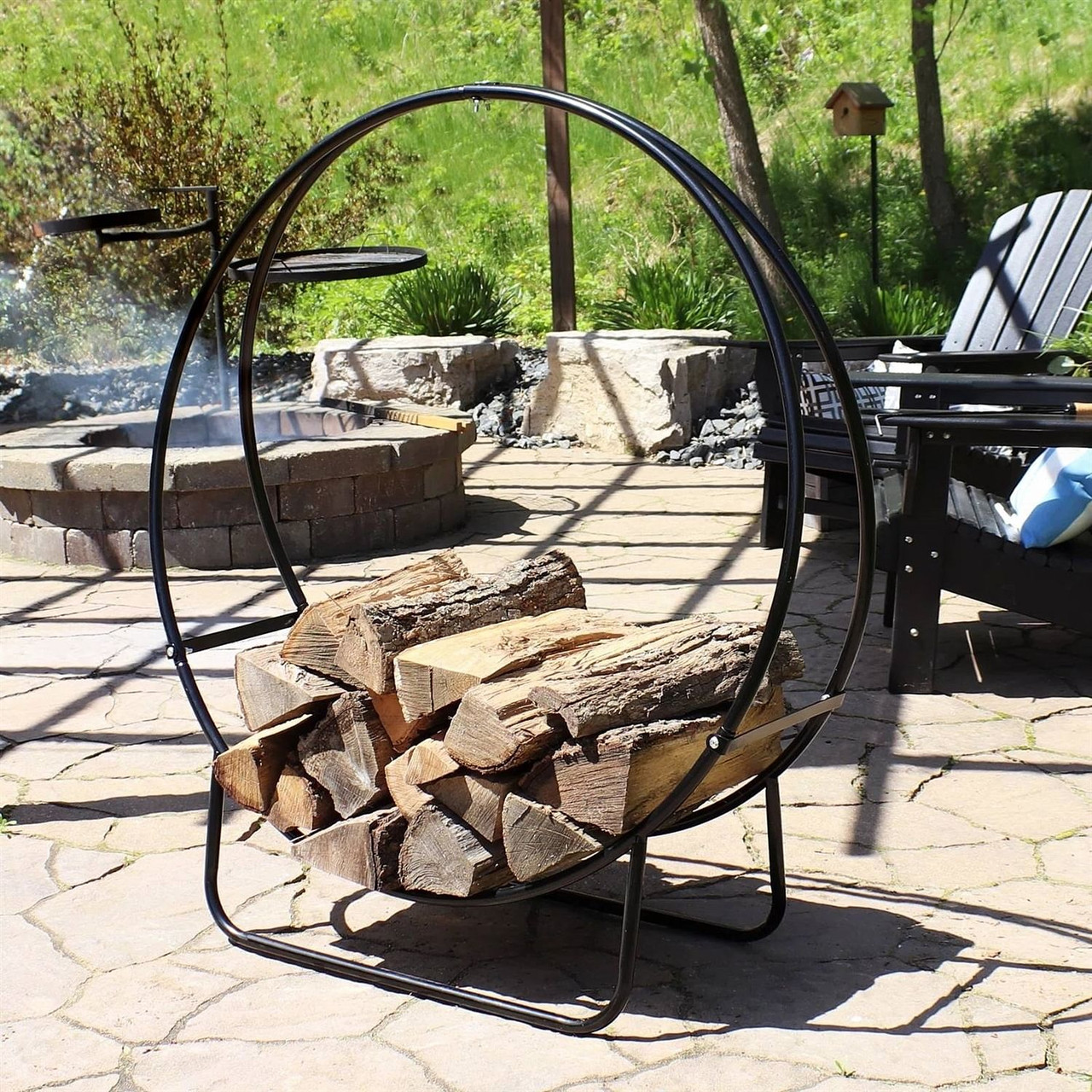 Modern Black Metal Indoor Outdoor Firewood Holder Log Rack