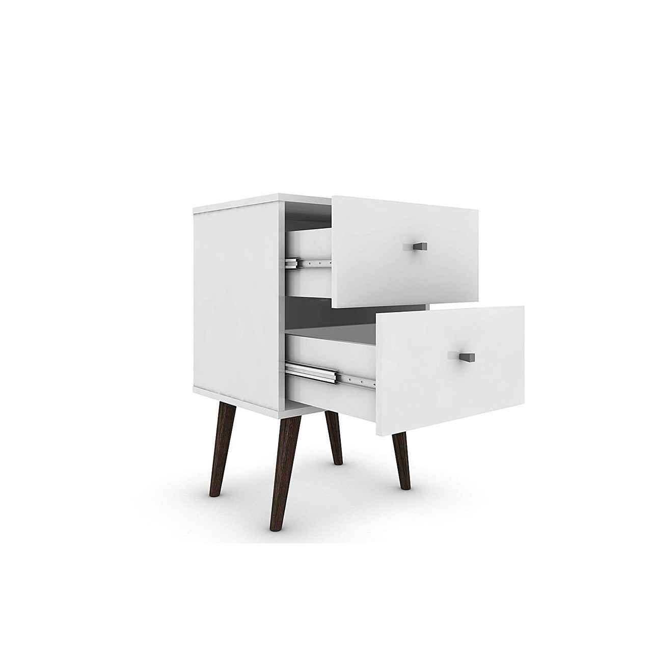 White Modern Mid-Century Style 2-Drawer Side Table Nightstand