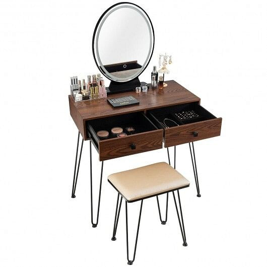 Industrial Makeup Dressing Table with 3 Lighting Modes-Rustic Brown
