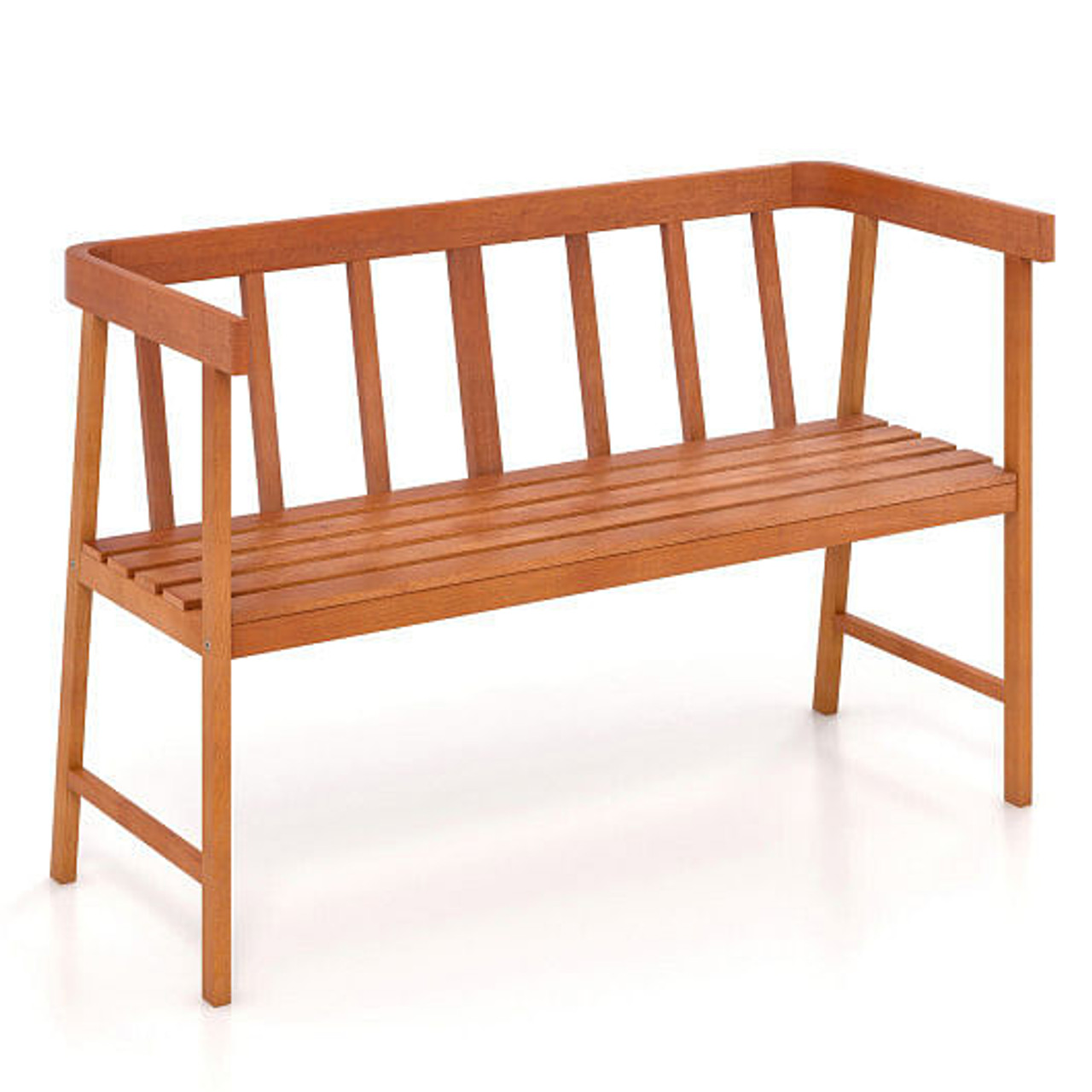 Outdoor Acacia Wood Bench with Backrest and Armrests