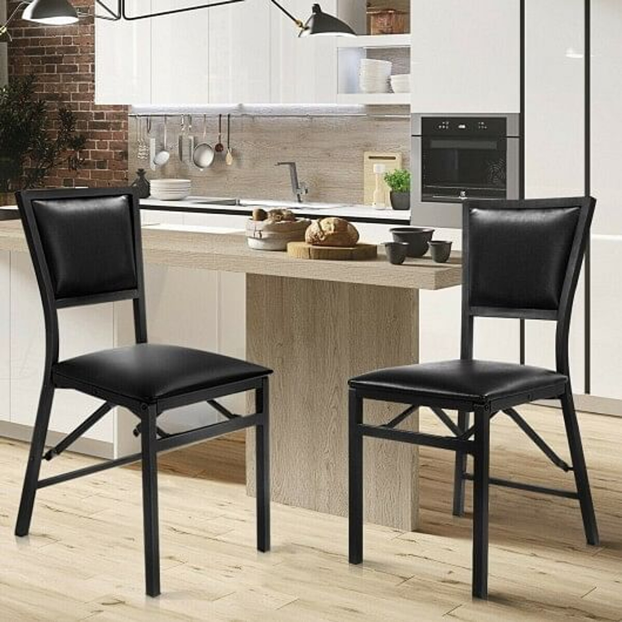 Set of 2 Metal Folding Dining Chair with Space Saving Design