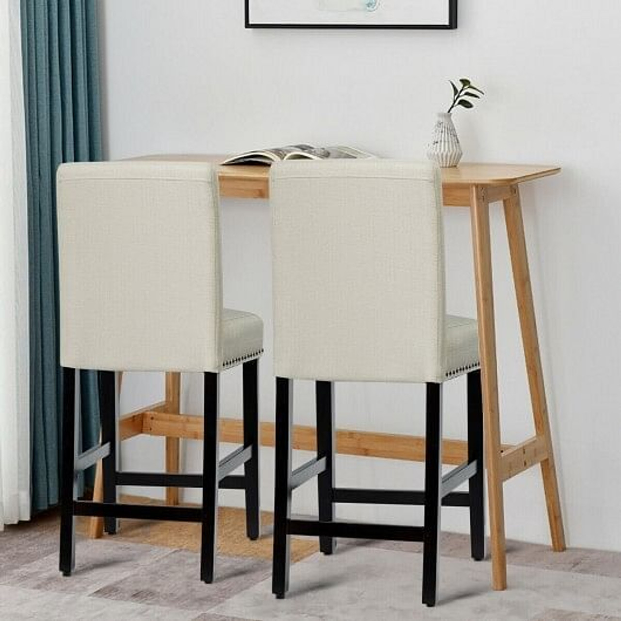 25 Inch Kitchen Chairs w/ Rubber Wood Legs-Beige