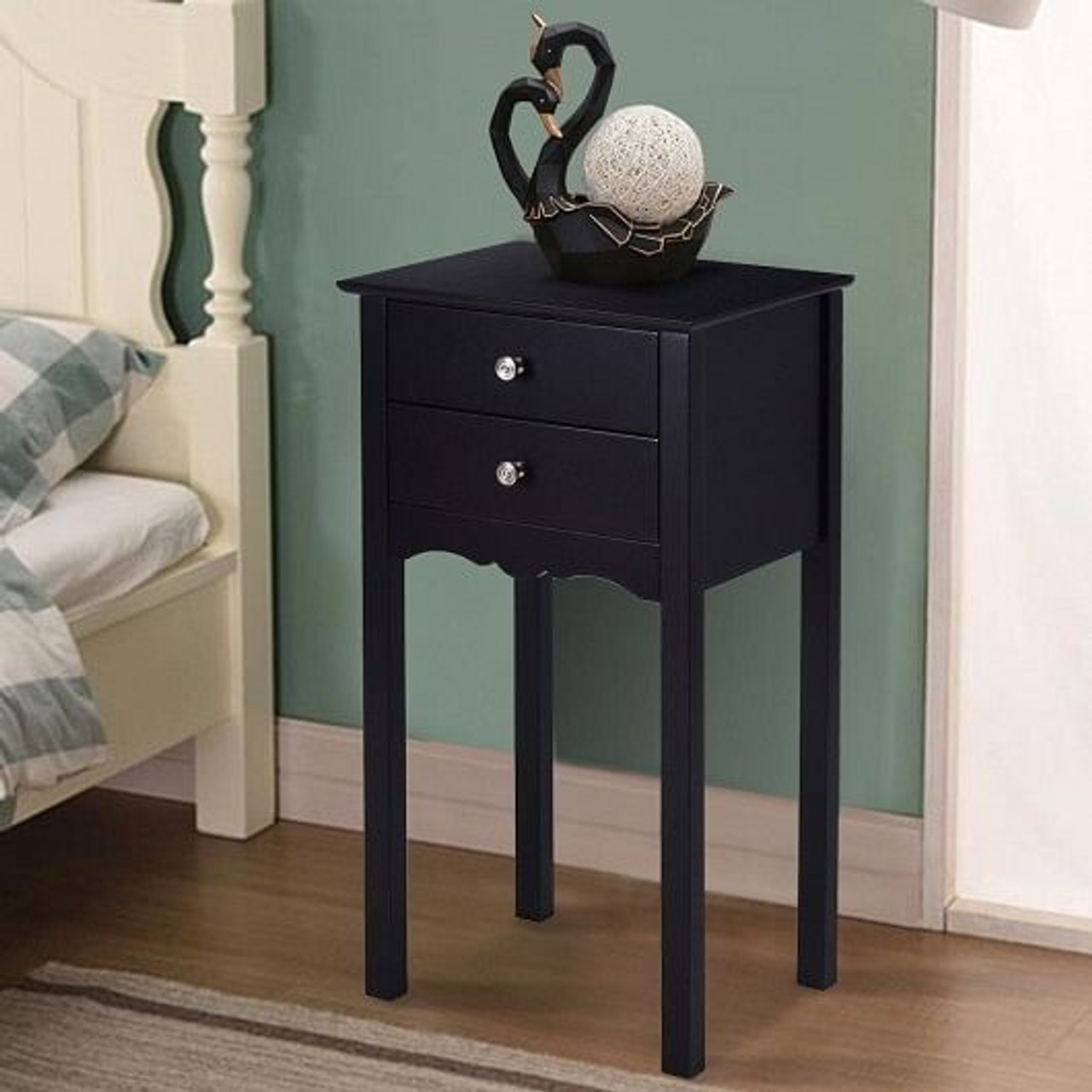 Side Table End Accent Table with 2 Drawers-Black