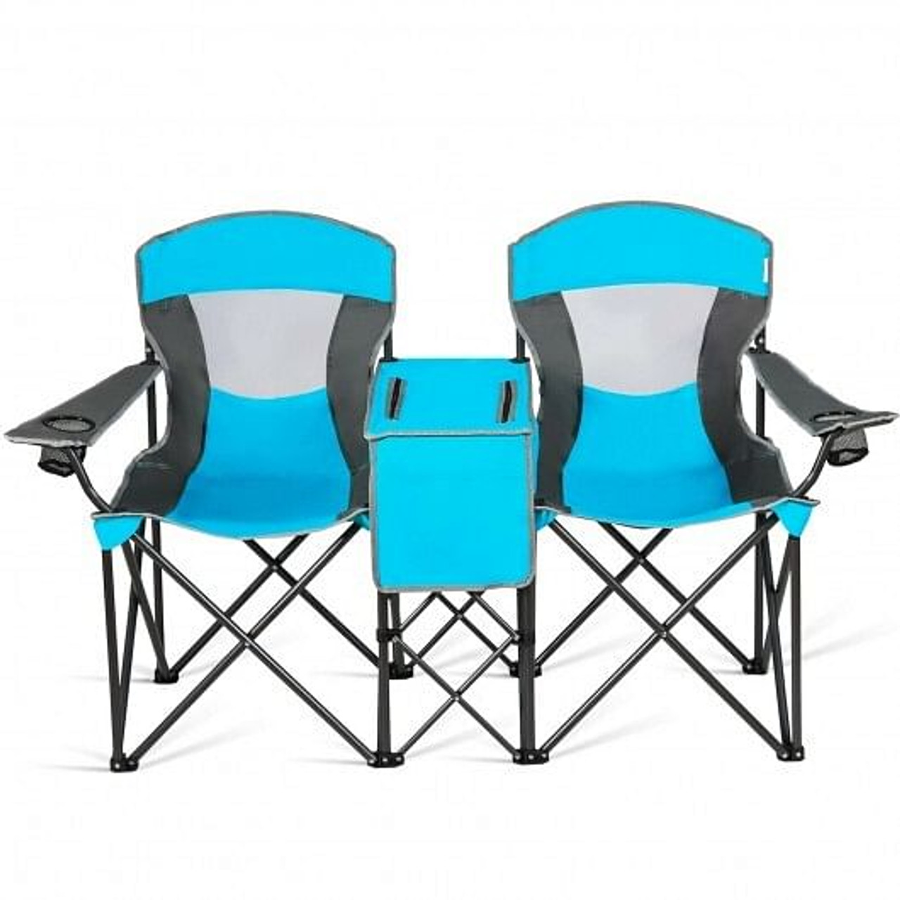 Portable Folding Camping Canopy Chairs with Cup Holder-Blue