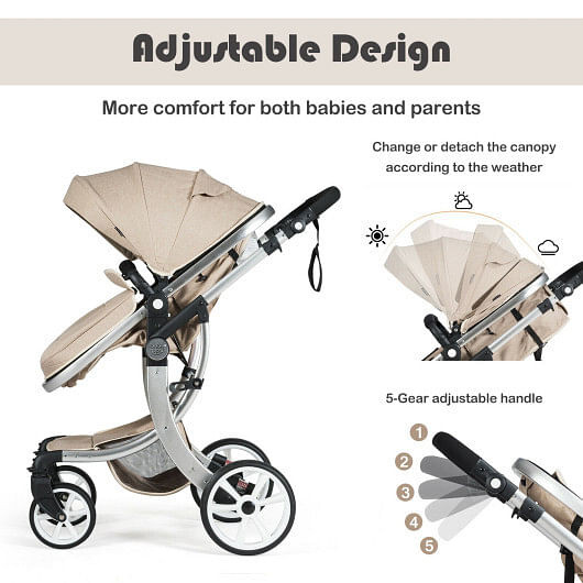 Folding Aluminum Infant Reversible Stroller with Diaper Bag-Gray