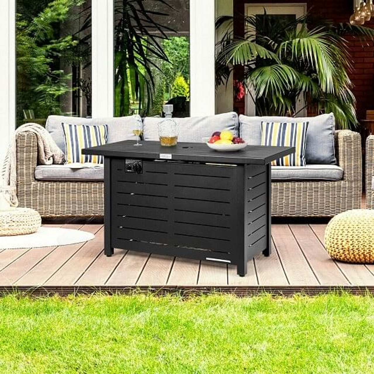 42 Inch 60 000 BTU Rectangular Propane Fire Pit Table with Waterproof Cover