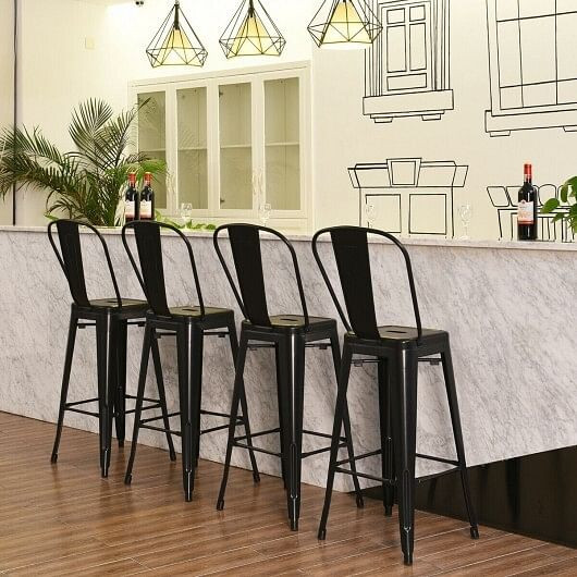 Set of 4 Bar Height Chairs Stackable Metal Bar Stools with Removable Backrest-Gun
