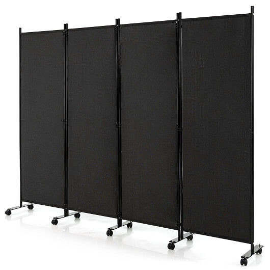 4-Panel Folding Room Divider 6 Feet Rolling Privacy Screen with Lockable Wheels-White