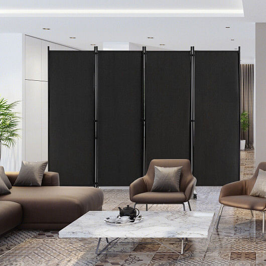 4-Panel Folding Room Divider 6 Feet Rolling Privacy Screen with Lockable Wheels-White