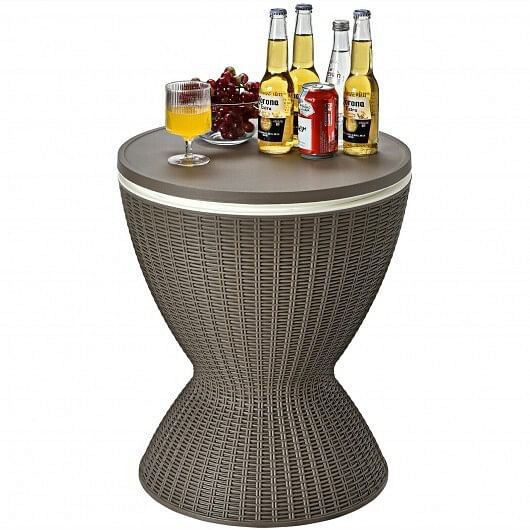 3 in 1 8 Gallon Patio Rattan Cooler Bar Table with Adjust Ice Bucket-Black