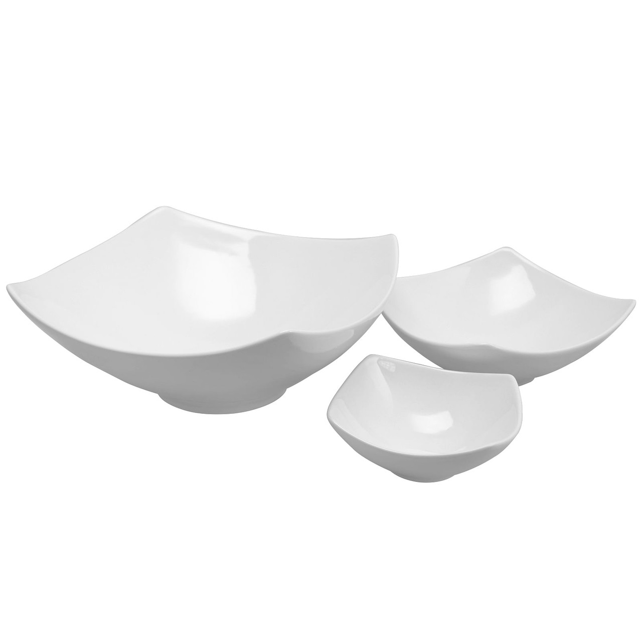 Gibson Elite Gracious Dining 3-Piece Stoneware Square Bowl Set in White