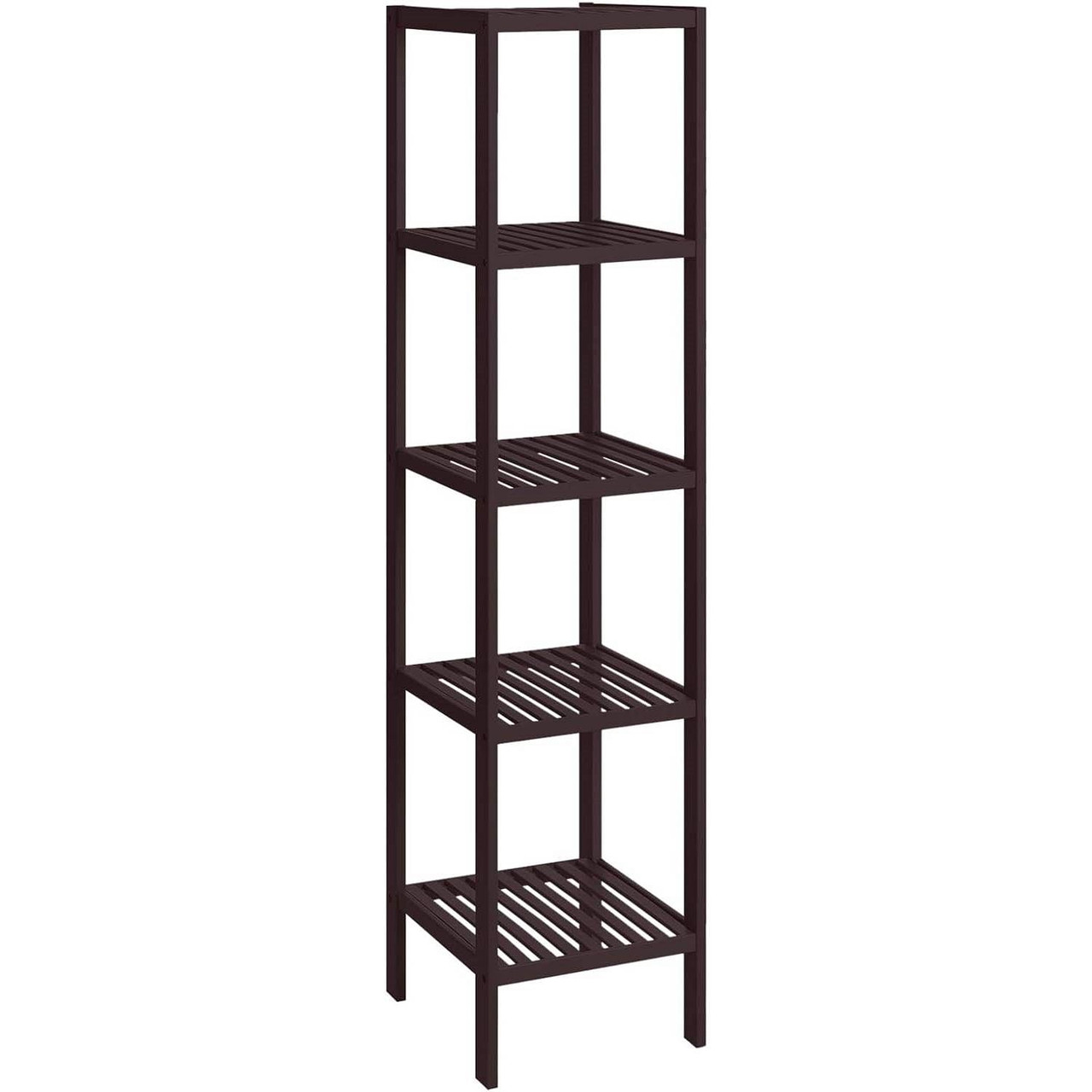 Brown Bamboo Wood 4-Shelf Versatile Storage Unit Rack Narrow Bookcase