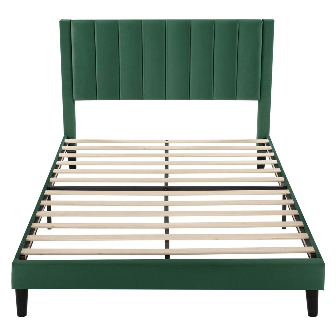 Full size Modern Green Velvet Upholstered Platform Bed with Headboard