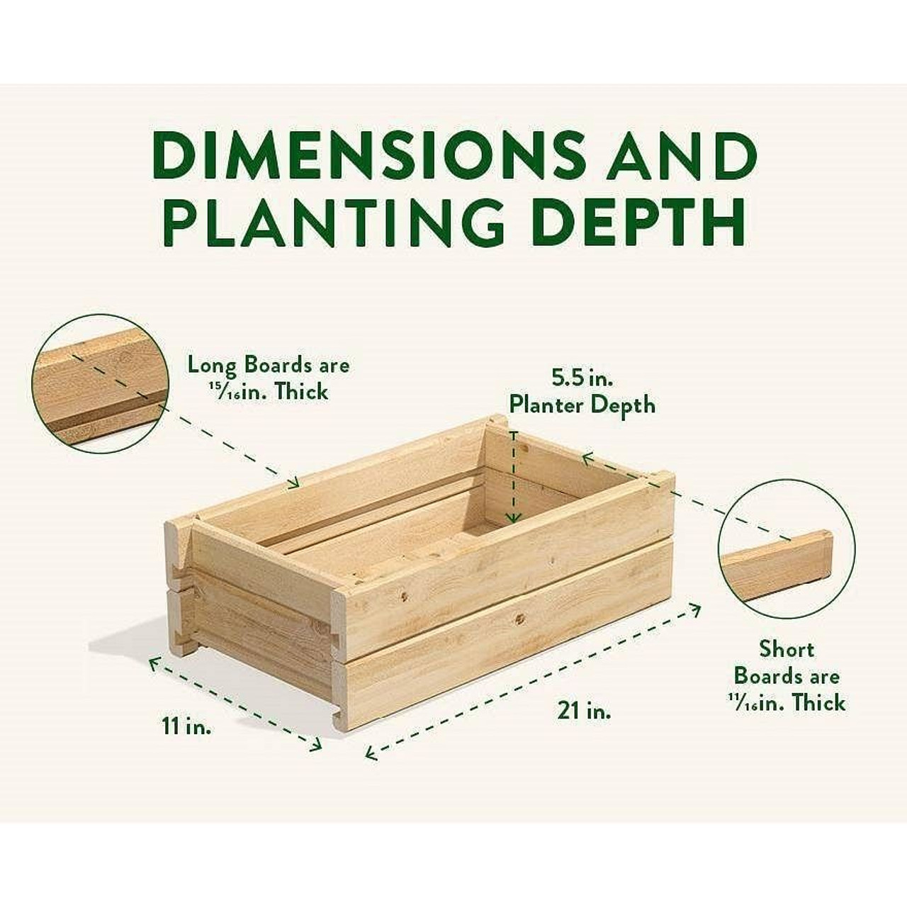 Natural Unfinished Cedar Wood Planter Box 21-inch x 11-inch - Made in USA