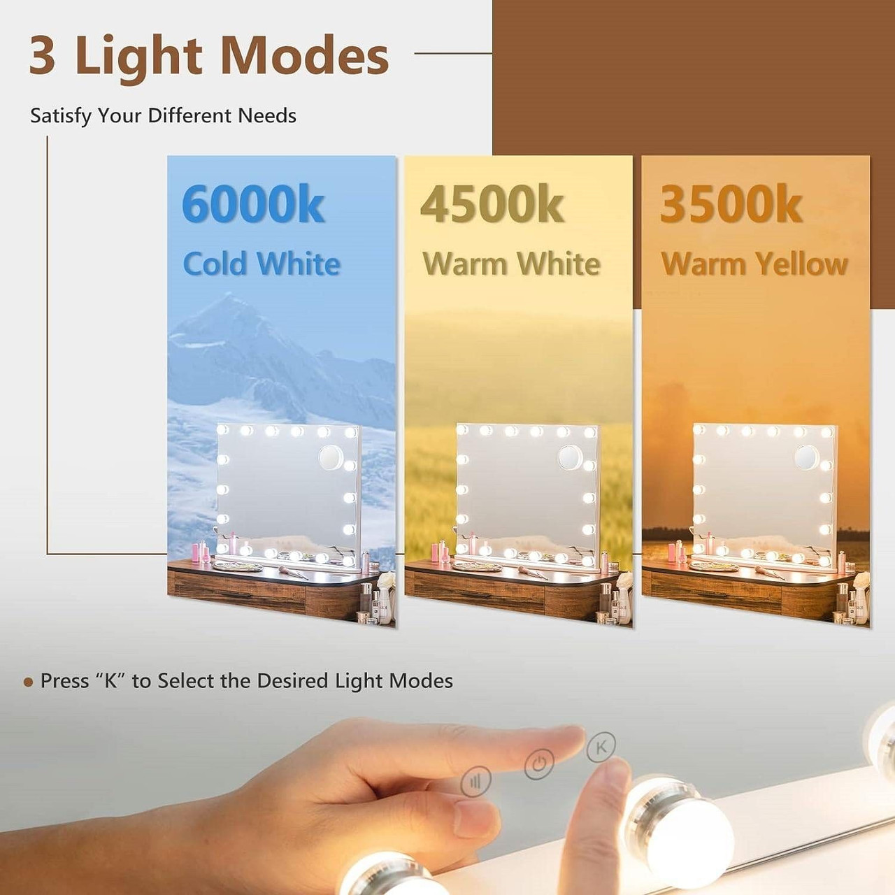 21 x 26 in Bathroom Mirror w/ Dimmable Lights + Removable 3X Magnifying Mirror