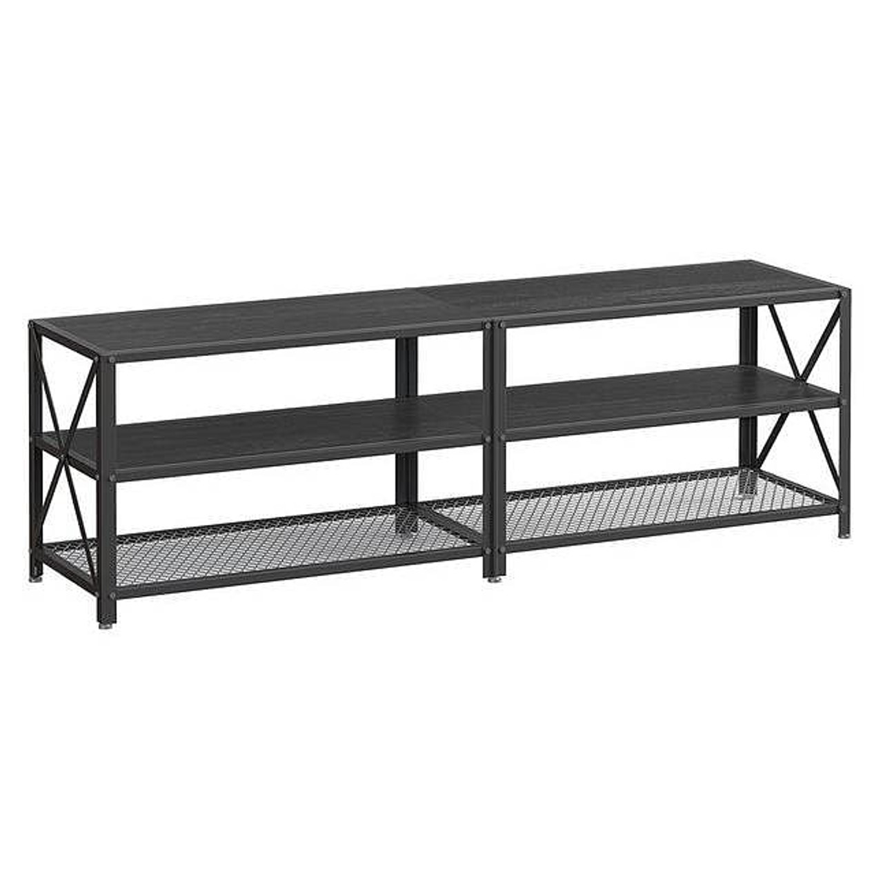 Industrial Black Metal Wood TV Stand Entertainment Center for TV up to 70-inch