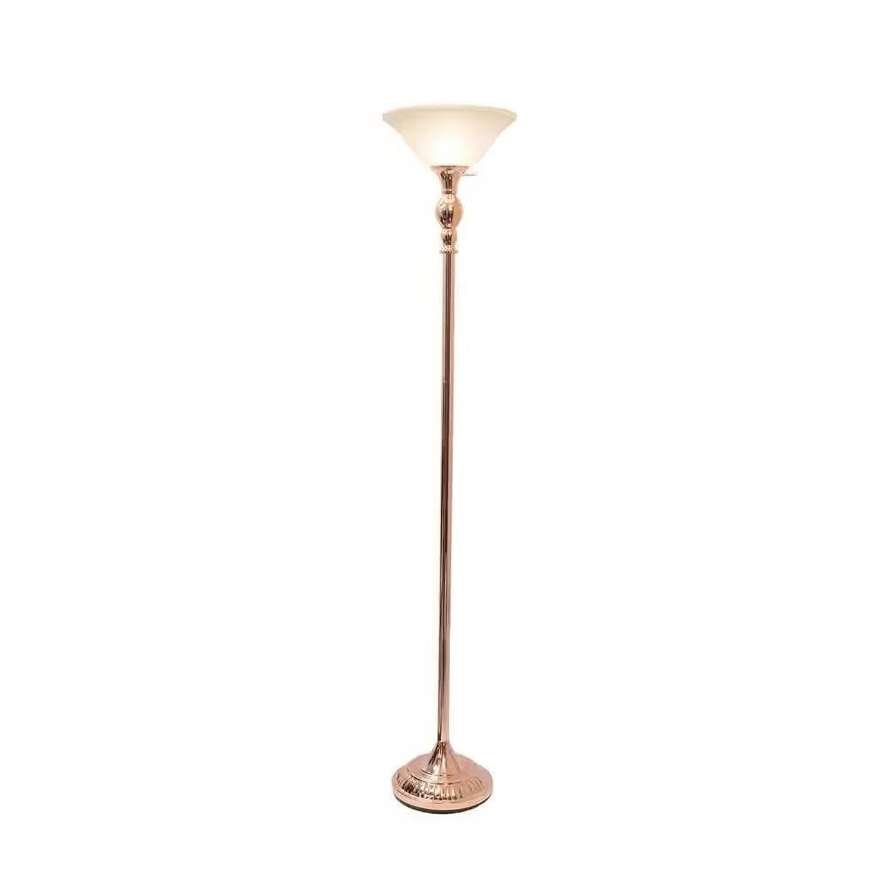 Rose Gold Copper Finish Metal Floor Lamp Torchiere with White Glass Shade