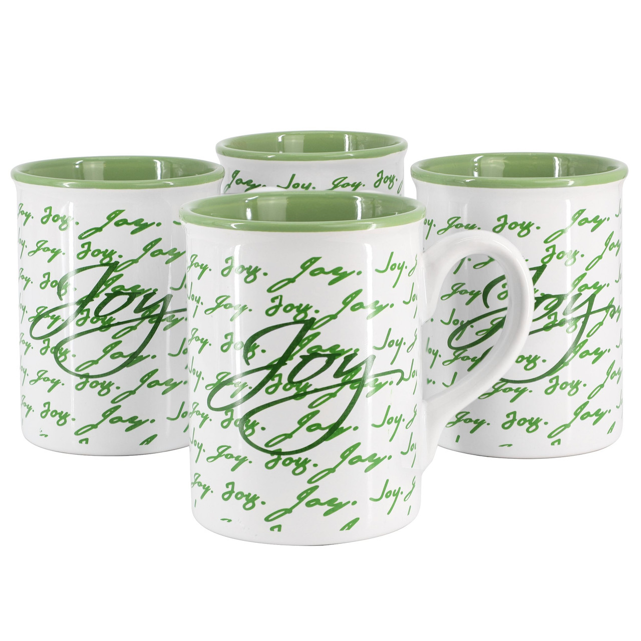 Gibson Home Inspirational Words Joy 4 Piece 16 Ounce Stoneware Mug Set in Green