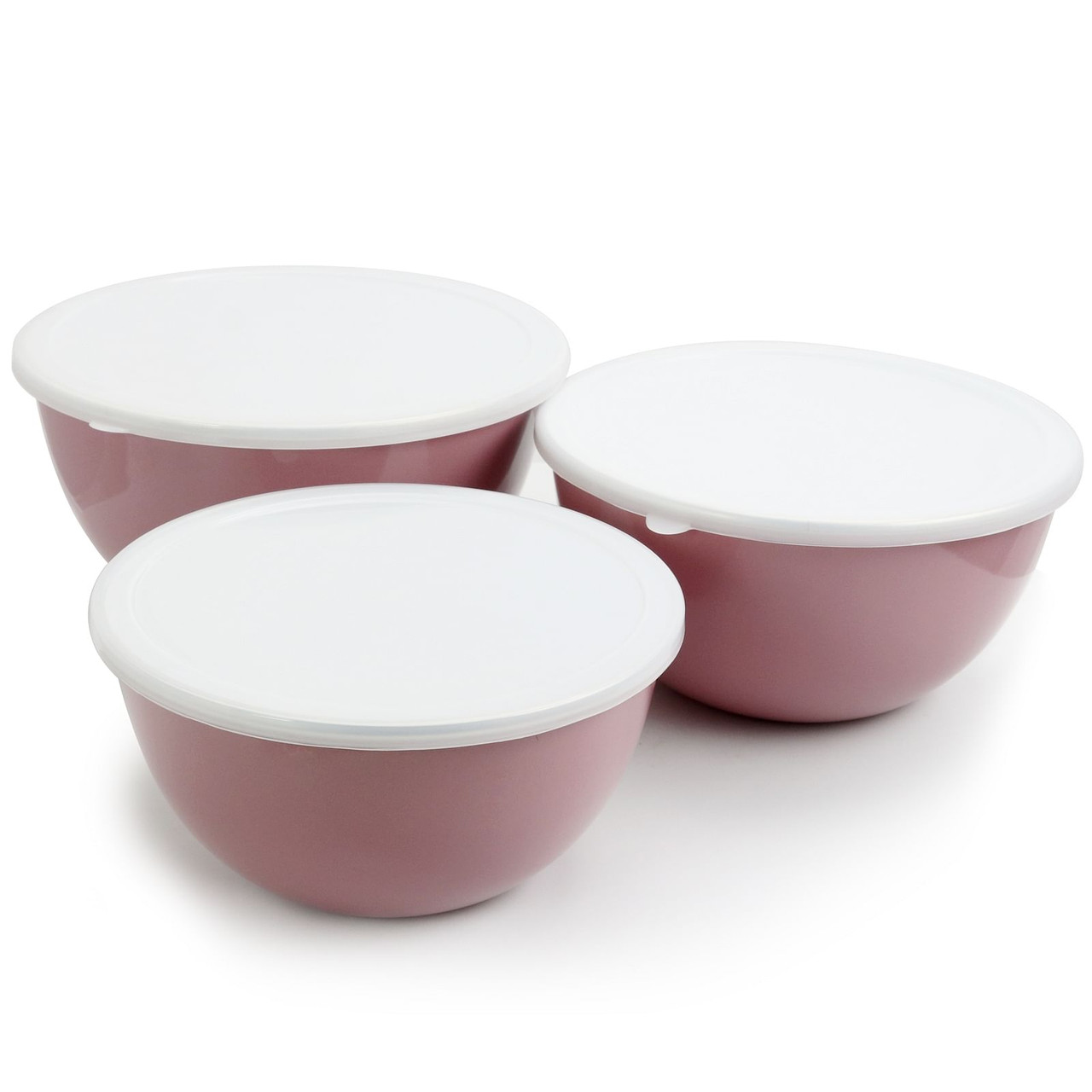 Gibson Home Plaza Cafe 3 Piece Stackable Nesting Mixing Bowl Set with Lids in Lavender