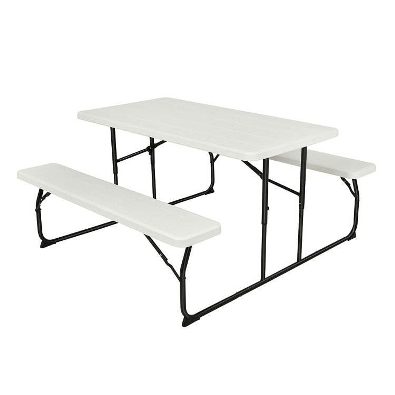 Folding White HDPE Picnic Table with 2 Benches Outdoor Patio Furniture Set
