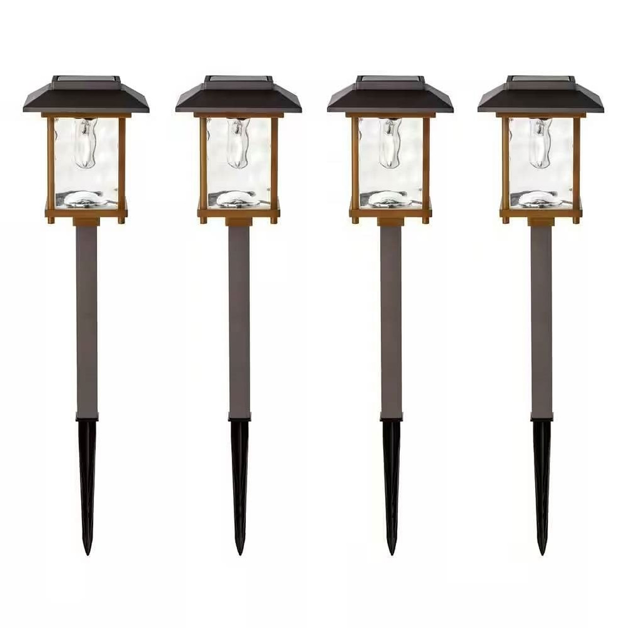 4 Pack - Bronze Gold Solar LED Light Set - Outdoor Path Yard Lighting