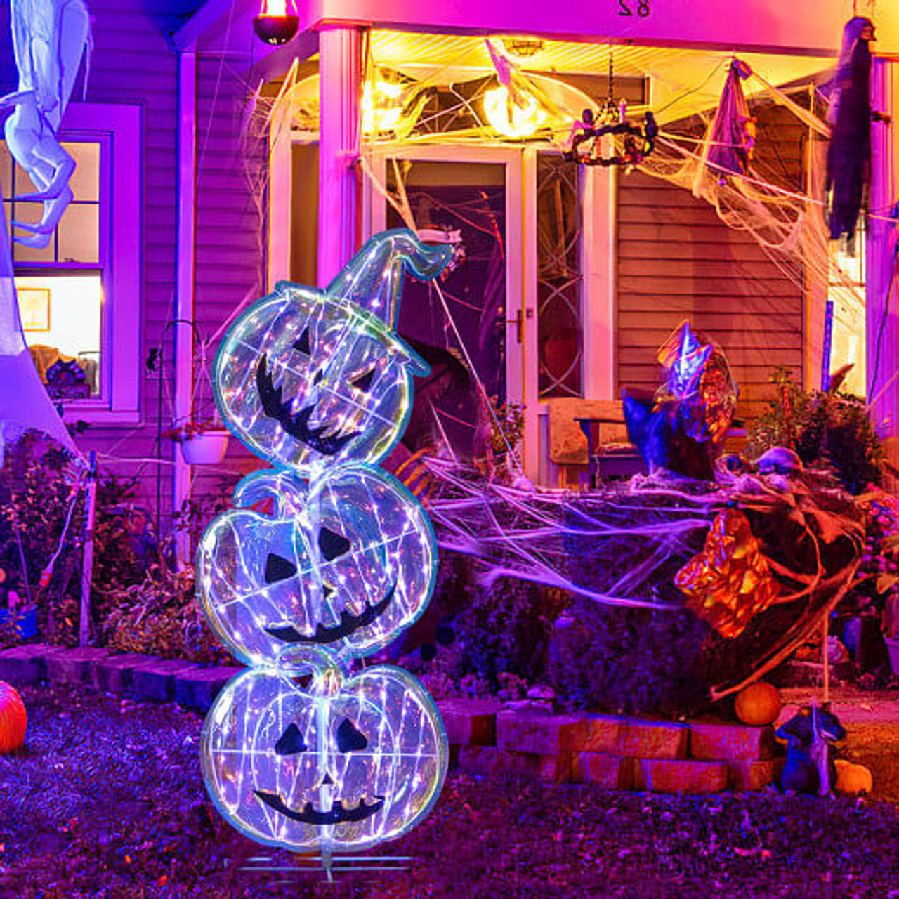Standing 150 LED Lighted Pumpkin Halloween Decoration with Base