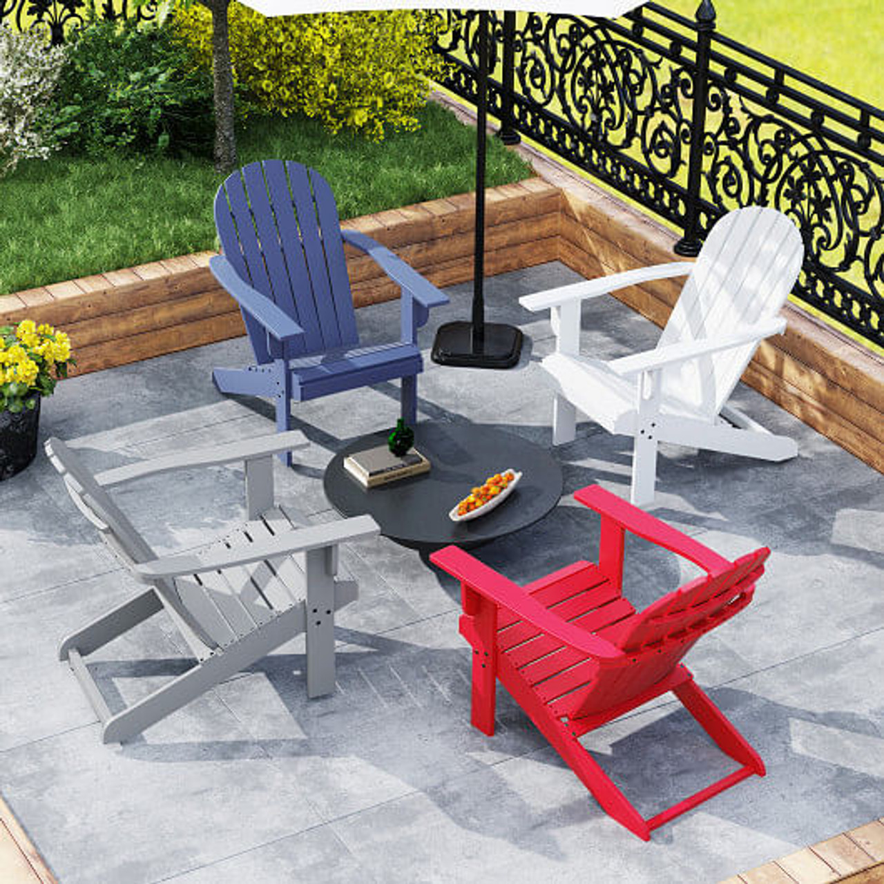 Acacia Wood Lounge Patio Adirondack Chair with Inclined Seat-Blue