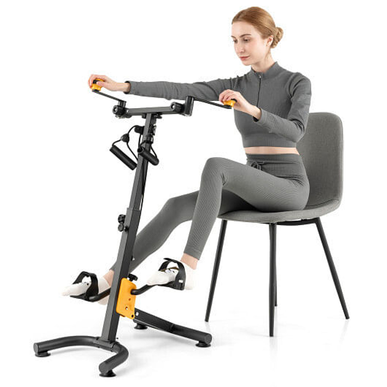 Pedal Exerciser with Adjustable Handgrip for Seniors-Yellow