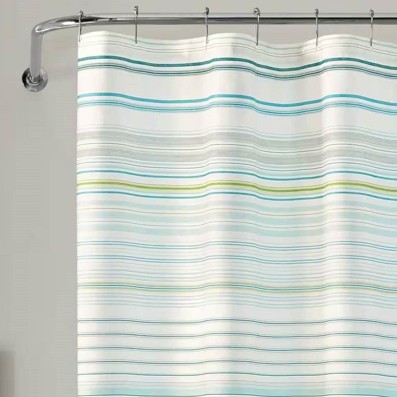 72-inch Sea Breeze Blue Green White Cabana Stripe Cotton Shower Curtain