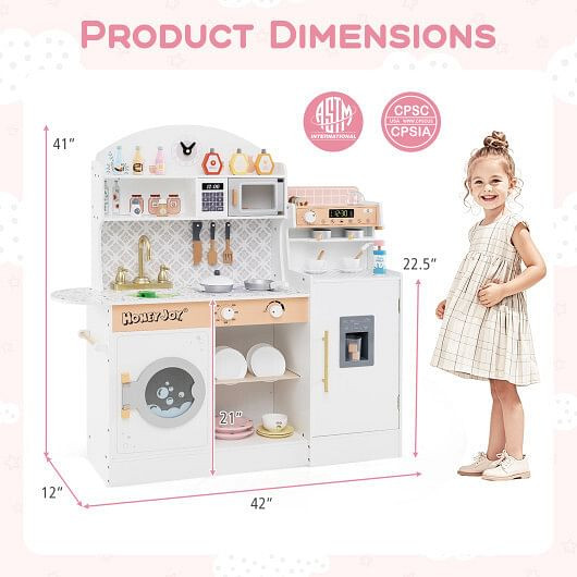 Kids Kitchen Set Wooden with Coffee Makers and Accessories-White