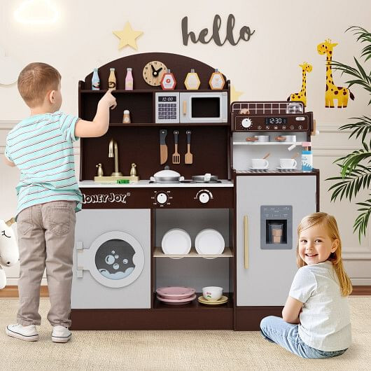 Kids Kitchen Set Wooden with Coffee Makers and Accessories-White