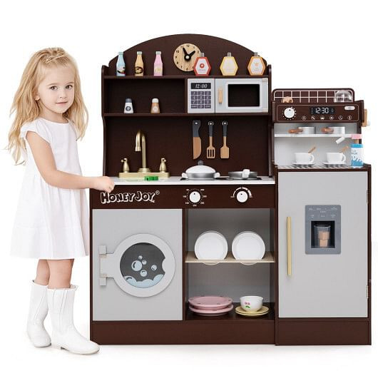 Kids Kitchen Set Wooden with Coffee Makers and Accessories-White