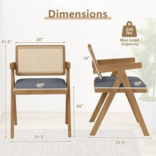 Set of 2 Rattan Accent Chairs with Padded Cushion and Rubber Wood Frame-Beige