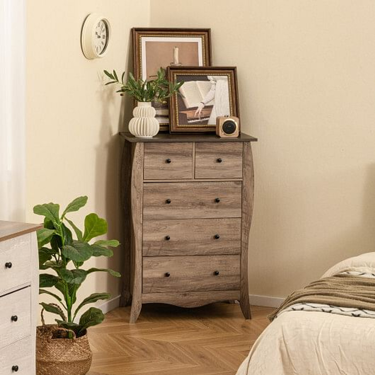 Closet Storage Organizer with 5 Folding Fabric Drawers and Anti-tipping Kit-Gray