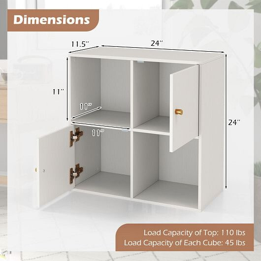 4-Cube Bookcase 3-Tier Bookshelf with Dual Anti-Tipping Kits and 2 Cabinets-Natural