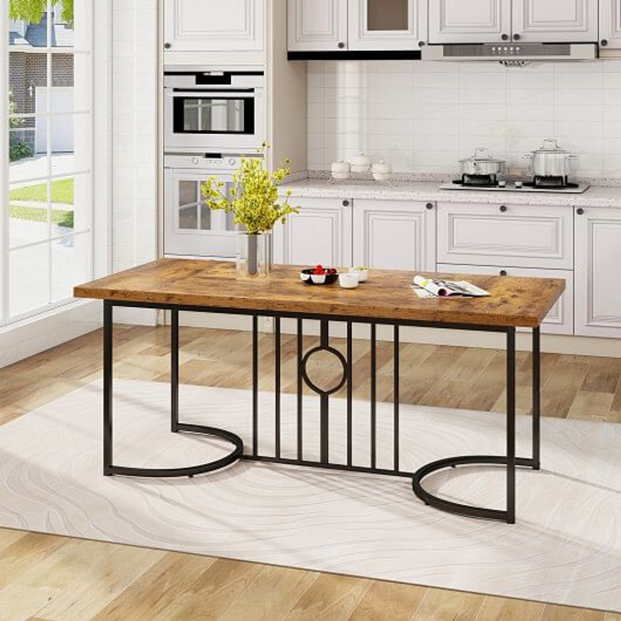 71 Inch Large Dining Table for 6-8 People Rectangular Wood Kitchen Table-Rustic Brown