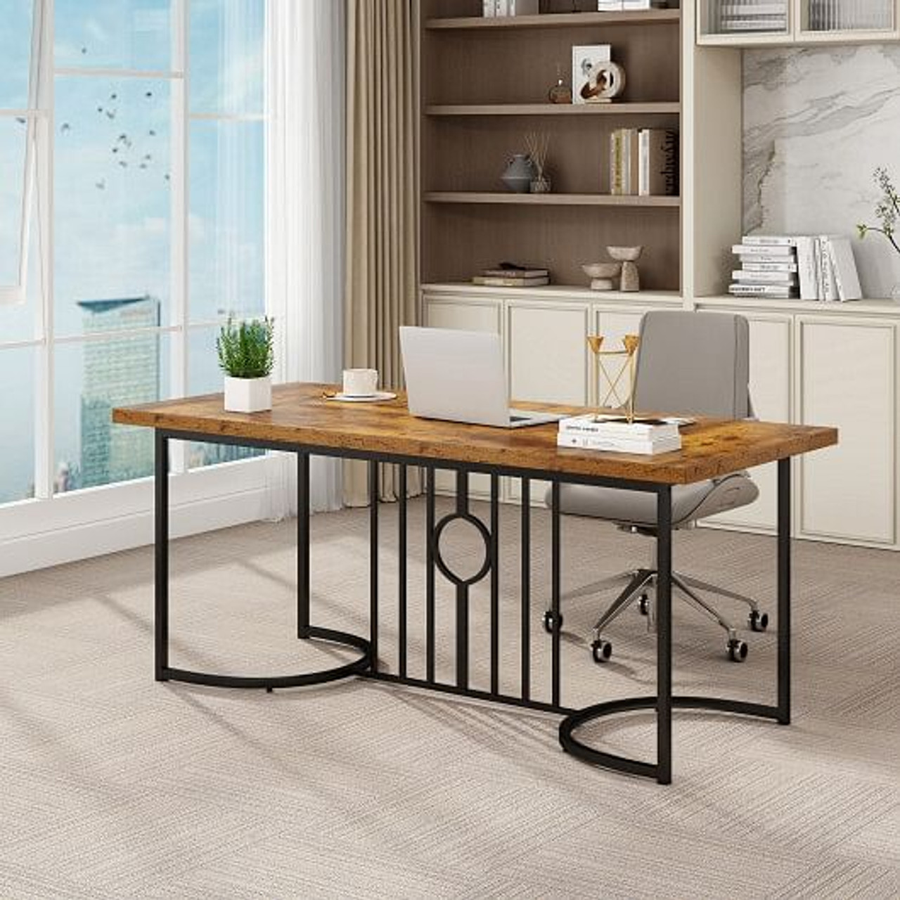 71 Inch Large Dining Table for 6-8 People Rectangular Wood Kitchen Table-Rustic Brown