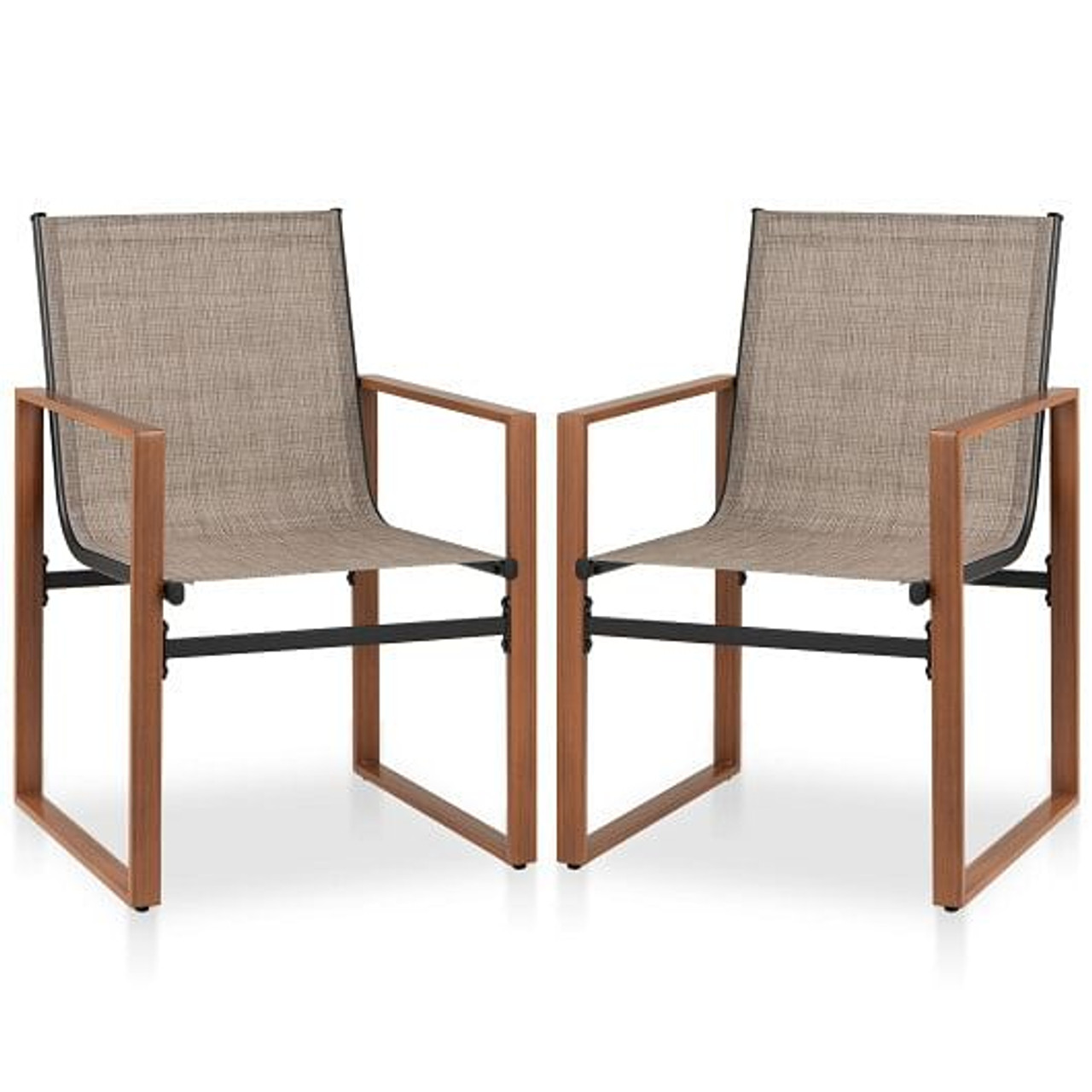 Outdoor Dining Chairs with Breathable Seat and Backrest Set of 2-Brown
