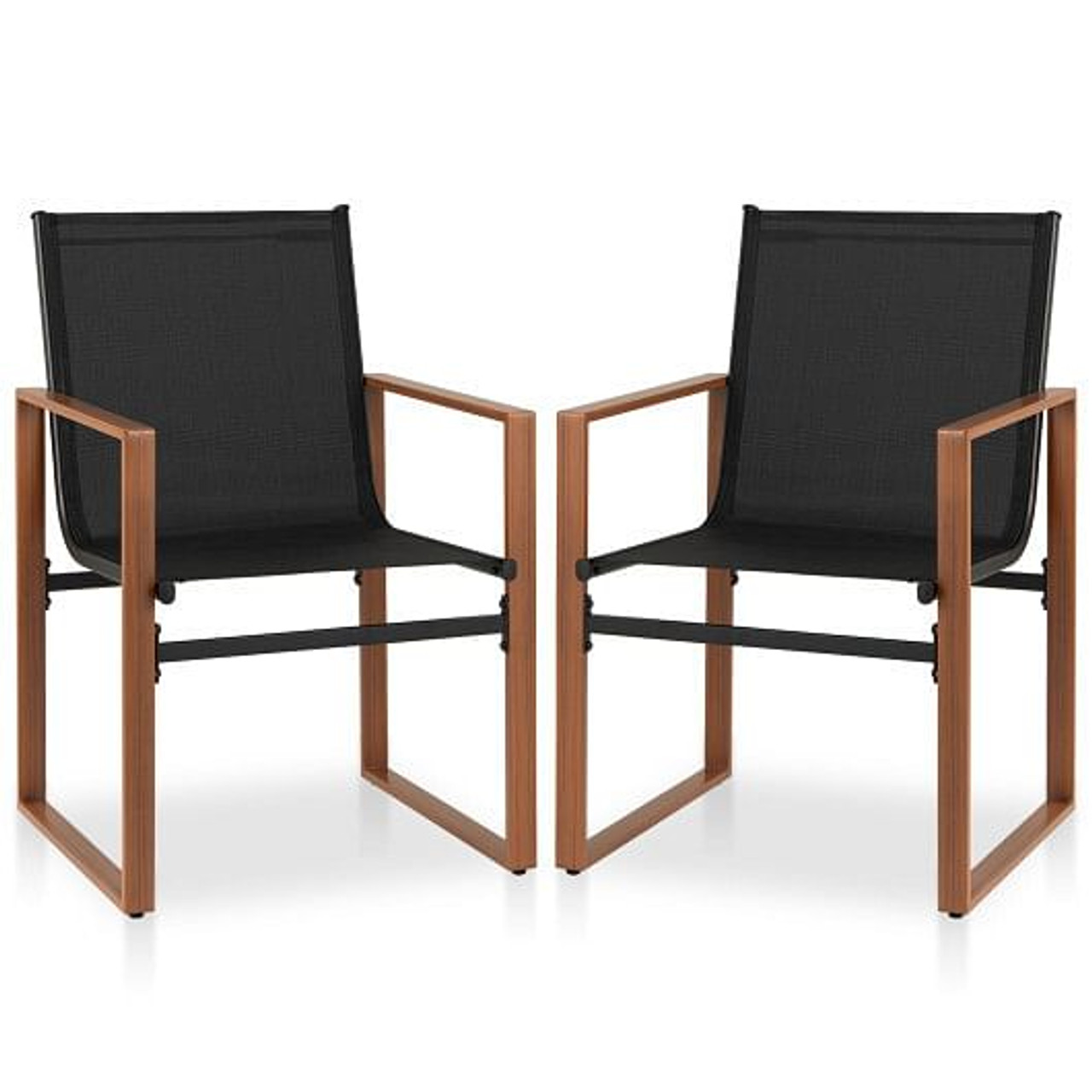 Outdoor Dining Chairs with Breathable Seat and Backrest Set of 2-Brown