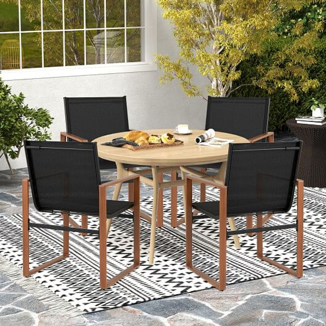 Outdoor Dining Chairs with Breathable Seat and Backrest Set of 2-Brown