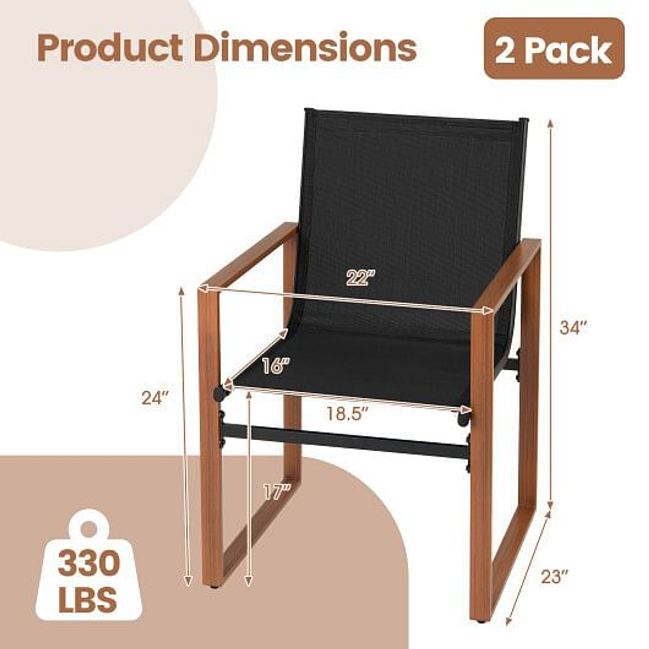 Outdoor Dining Chairs with Breathable Seat and Backrest Set of 2-Brown