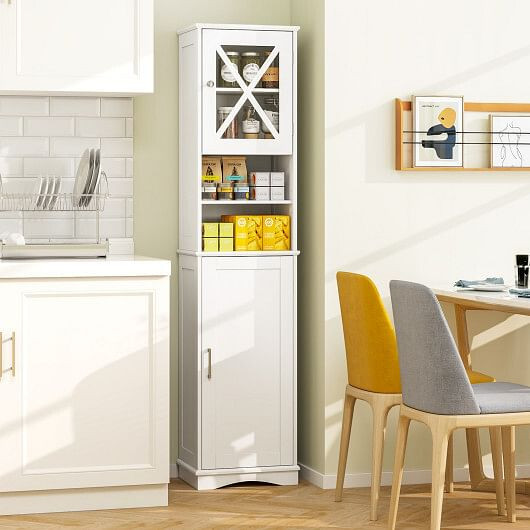 67 Inch Tall Bathroom Cabinet Freestanding Storage Cabinet with 5 Adjustable Shelves-White