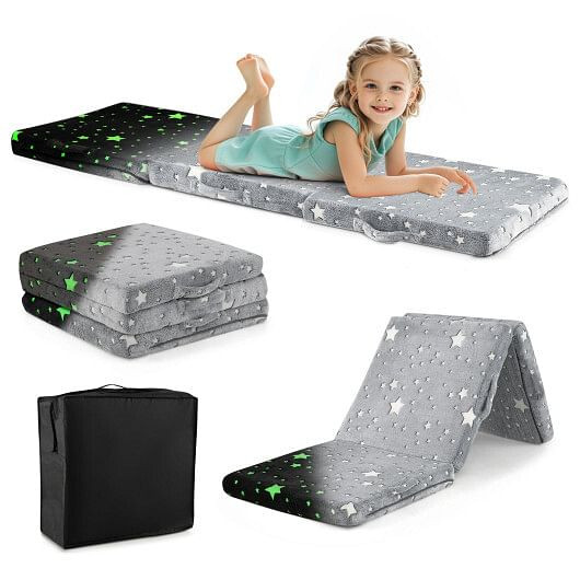 Foldable Floor Mattress for Kids with Washable Flannel Cover-Pink