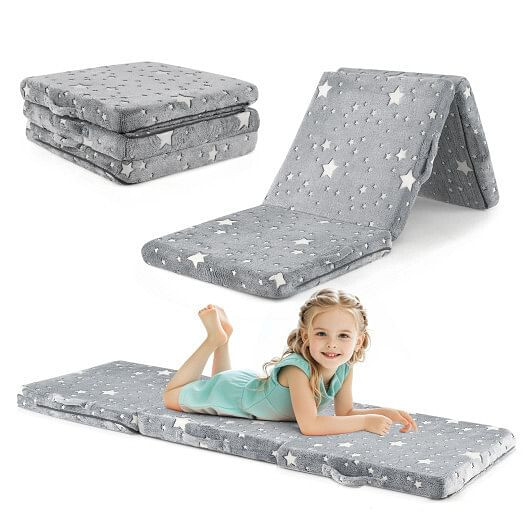 Foldable Floor Mattress for Kids with Washable Flannel Cover-Pink