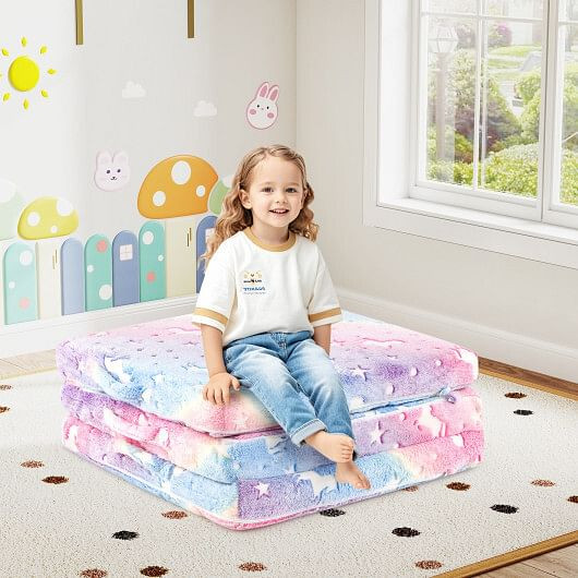 Foldable Floor Mattress for Kids with Washable Flannel Cover-Pink